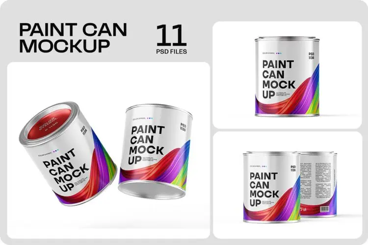 11款金属乳胶漆油漆圆桶罐子产品包装设计展示效果图ps样机素材 Paint Can Mockup