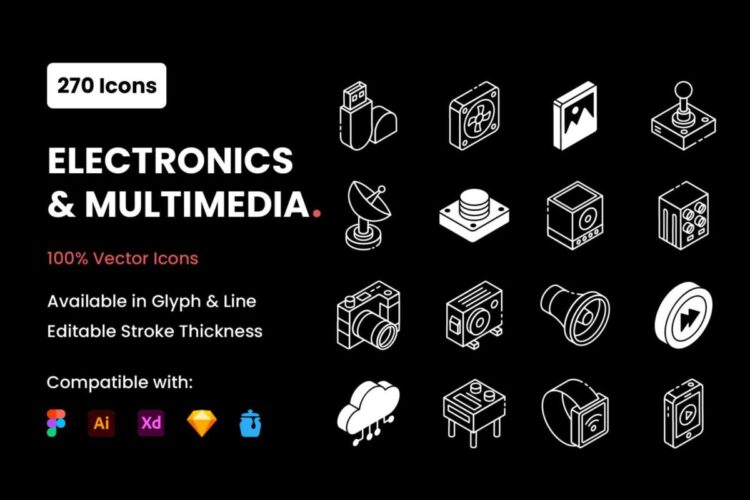 2000+款等距app网站界面设计图标icons素材包 2000+ Isometric Icons Set
