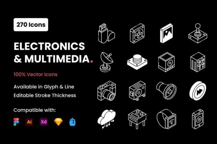 2000+款等距app网站界面设计图标icons素材包 2000+ Isometric Icons Set