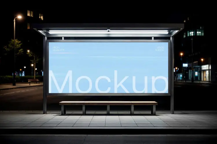 巴士汽车站候车亭灯箱广告样机素材 Bus Stop Billboard Mockup