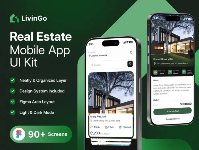 极简主义房地产APP 移动 UI 套件 LivinGo – Real Estate Mobile UI Kit