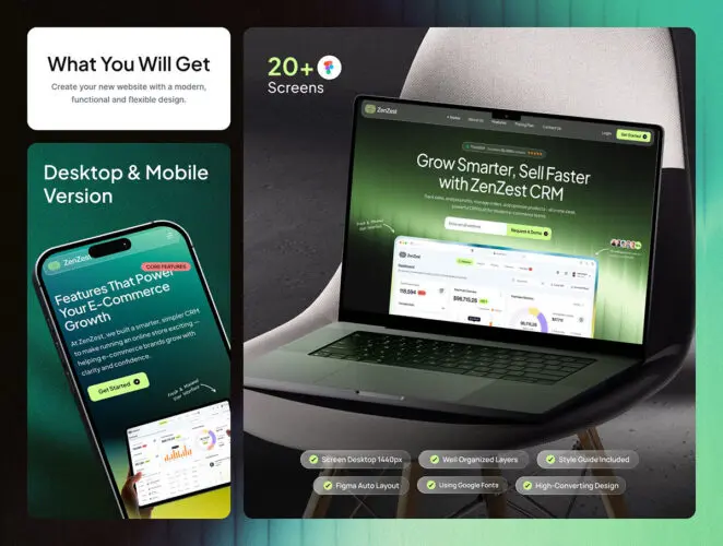 电子商务 CRM SaaS 产品 UI 套件数据仪表板网站模板 ZenZest – SaaS Product Website Template