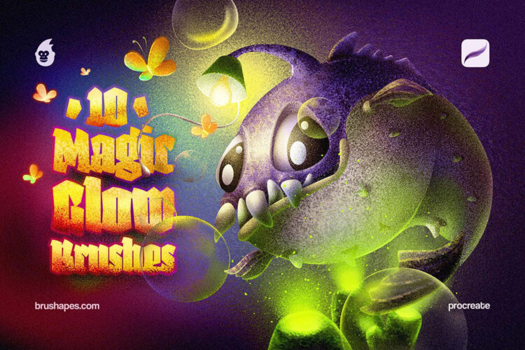 16组粗糙砂砾颗粒艺术绘画效果笔刷画笔调色版套装 Magic Glow Brushes