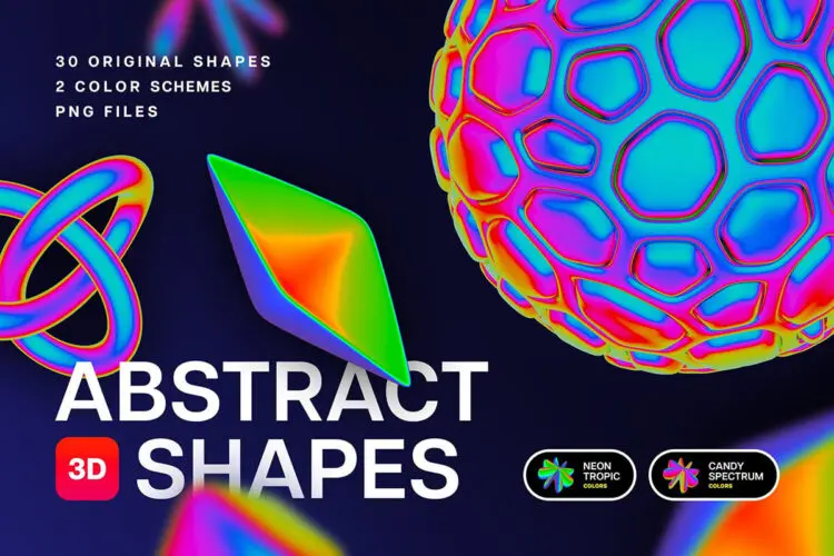 60款3D科幻热成像潮流科技渐变抽象艺术几何图形webp免抠图片素材 Iridescent Abstract 3D Objects