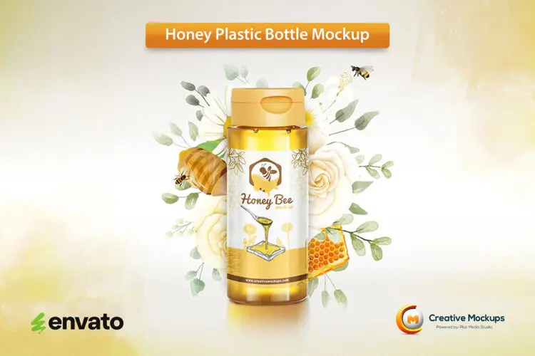 瓶装蜂蜜产品包装海报KV主视觉样机素材展示模板 Honey Plastic Bottle Mockup