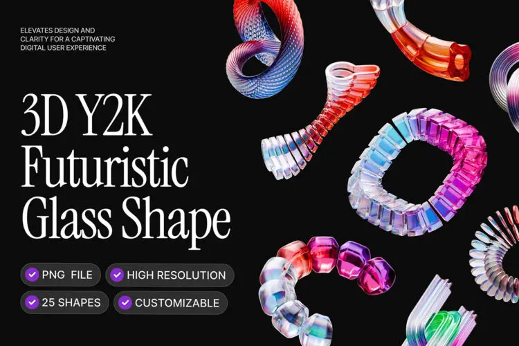 3D科幻未来主义渐变水晶玻璃抽象艺术几何图形webp免抠图片素材 3D Y2K Futuristic Glass Shape