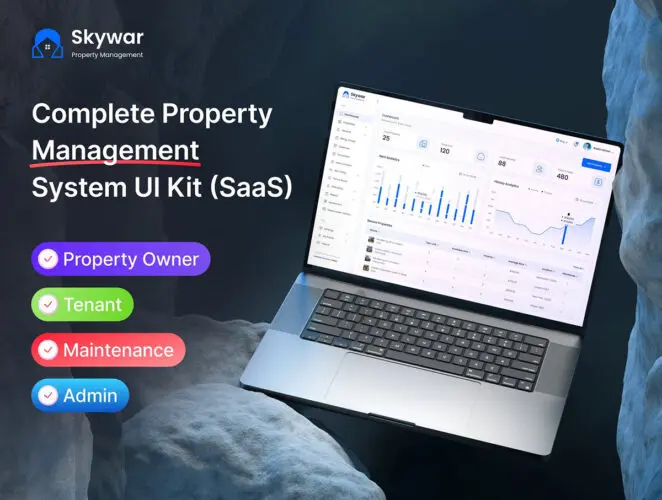 150屏物业管理系统网页设计用户界面ui套件模板 Skywar – Complete Property Management System Ui Kit