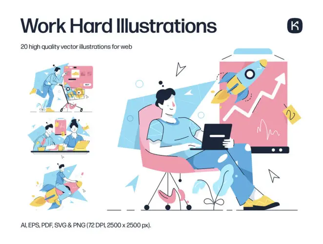 工作讨论场景插画设计团队办公会议插画图片 Work Hard Illustrations