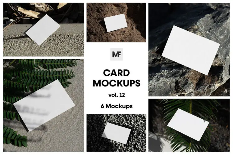 质感光影投影户外植物衬托名片贴图ps样机素材国外设计模板 Stationery Business Card Mockups vol.11