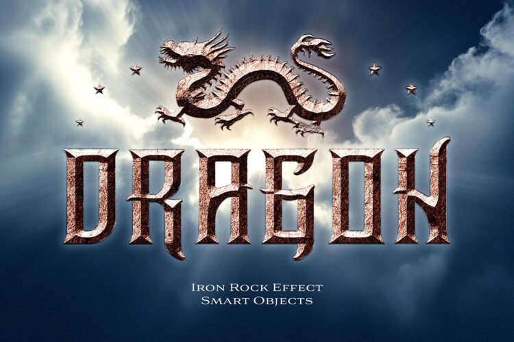 电影开场徽标logo金属质感字体特效样机素材 Iron Rock Effectps
