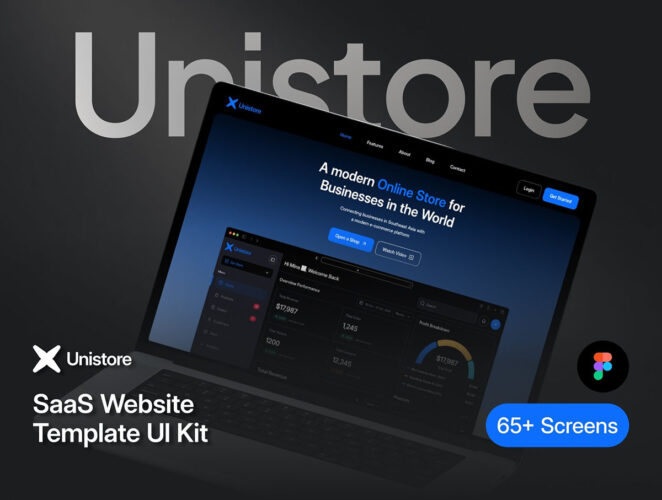 专业SaaS软件运营云服务平台网站ui界面设计套件figma组件模板 Unistore – SaaS Website Template UI Kit