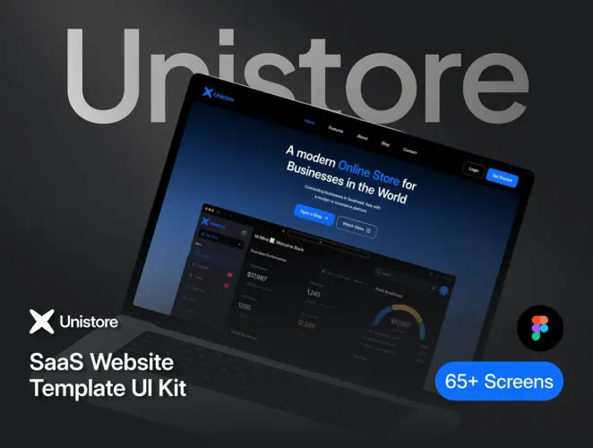专业SaaS软件运营云服务平台网站ui界面设计套件figma组件模板 Unistore – SaaS Website Template UI Kit