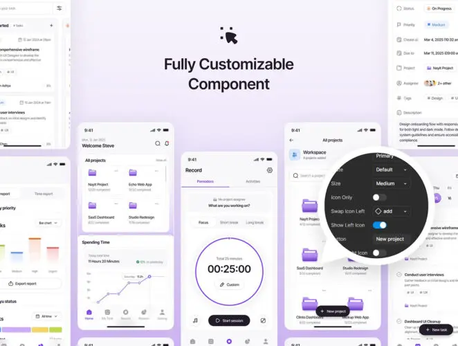 任务和时间跟踪器移动应用程序 UI 套件 Trackzyn – Task & Time Tracker Mobile App UI Kit