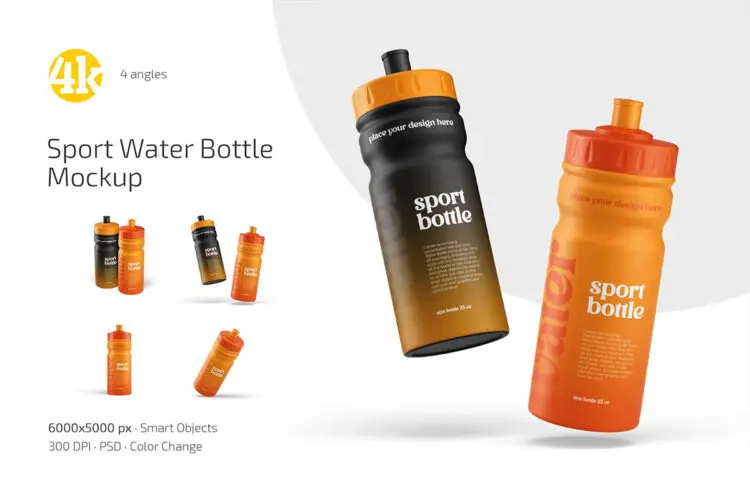 健身运动便携水壶水瓶模型品牌包装设计贴图ps样机素材 Sport Water Bottle Mockup Set