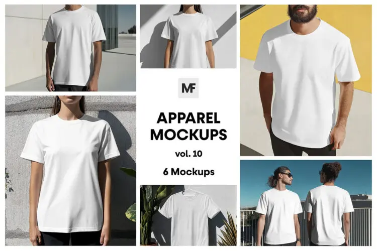 圆领T恤衫模型展示品牌标识设计贴图ps样机素材模板 Fashion Apparel Mockups vol.10