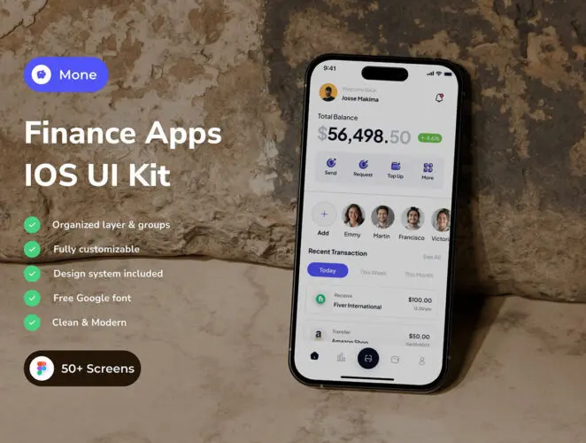 50+屏银行金融账务财务管理app界面设计紫色ui套件模板 Mone – Finance App IOS UI Kits