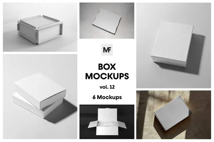 长方形纸板盒飞机盒模型品牌包装标签设计贴图psd样机素材 Box Mockups vol.12 – Packaging Mockups