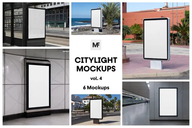 城市街头户外广告灯箱海报设计贴图ps样机素材场景展示效果 City Advertising Poster Mockups vol.4