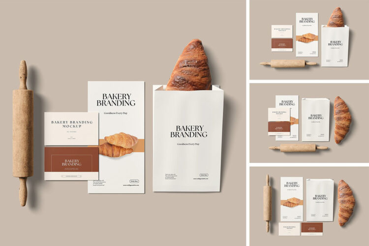 面包房烘焙料理品牌VI文具应用设计贴图ps样机素材国外设计模板 Bakery branding Mockup