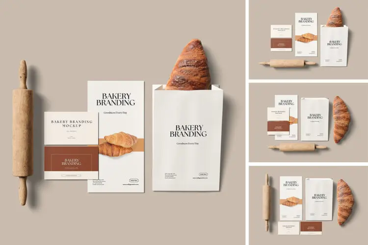 面包房烘焙料理品牌VI文具应用设计贴图ps样机素材国外设计模板 Bakery branding Mockup