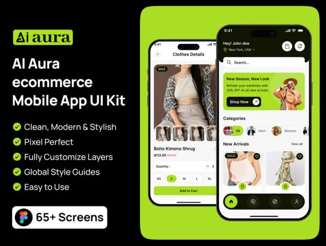 AI 驱动的购物体验电子商务app界面UI设计素材 AI Aura E-commerce Mobile App UI Kit