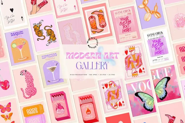 25款现代时尚波普艺术粉色复古创意海报装饰挂画ps分层设计素材 Modern Art Gallery 4