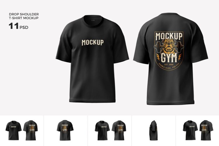 大码落肩3D短袖T恤印花图案设计作品展示效果图ps样机 Oversized T-Shirt Mockup