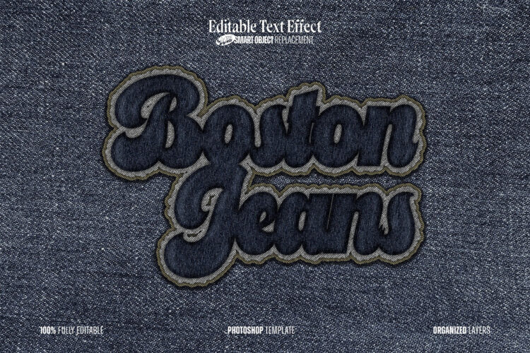 牛仔裤刺绣文字效果ps特效样机素材预设模板 Boston Jeans Embroidery Text Effect 015