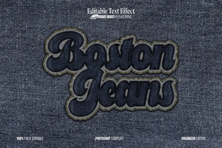 牛仔裤刺绣文字效果ps特效样机素材预设模板 Boston Jeans Embroidery Text Effect 015