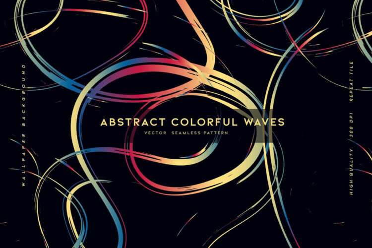 抽象彩色涂鸦波浪线带无缝图案纹理背景矢量设计素材 Abstract Colorful Waves