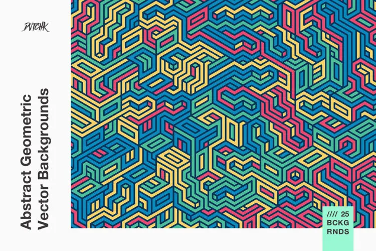 抽象多边形几何立体等距迷宫图案背景图片矢量设计素材 Abstract Geometric Vector Backgrounds