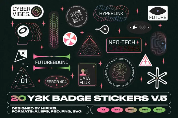 创意复古Y2K全息徽章徽标标签标识webp拼贴纸矢量设计素材 Y2K Badge Stickers V.5