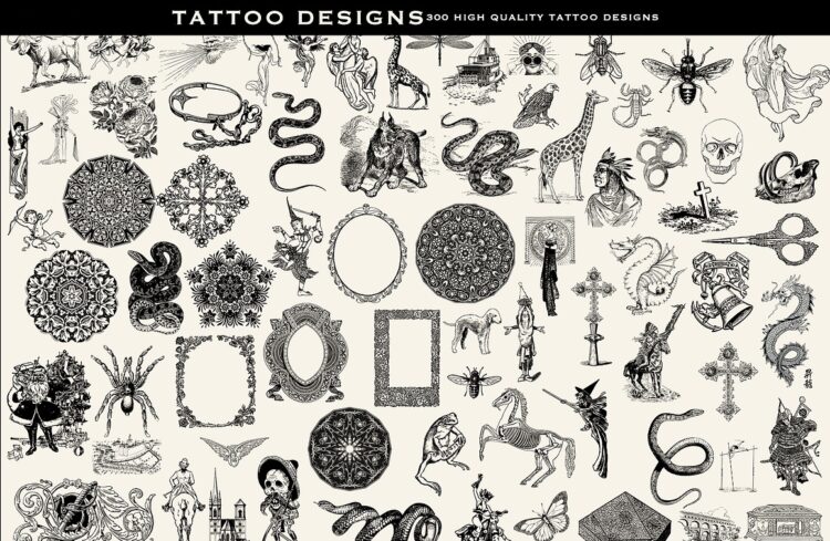 300款PNG格式高分辨率纹身插图集合 300 TATTOO DESIGNS