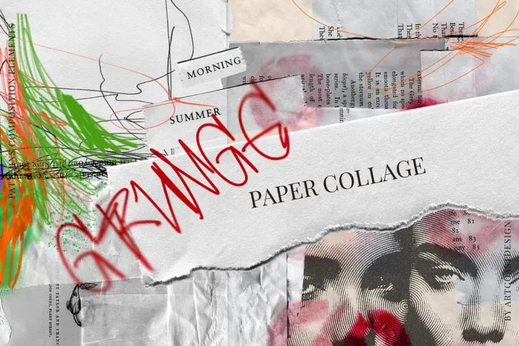 潮流复古现代艺术涂鸦怀旧褶皱撕纸胶带做旧拼贴webp免抠图片素材 Grunge Paper Collage & Scribbles