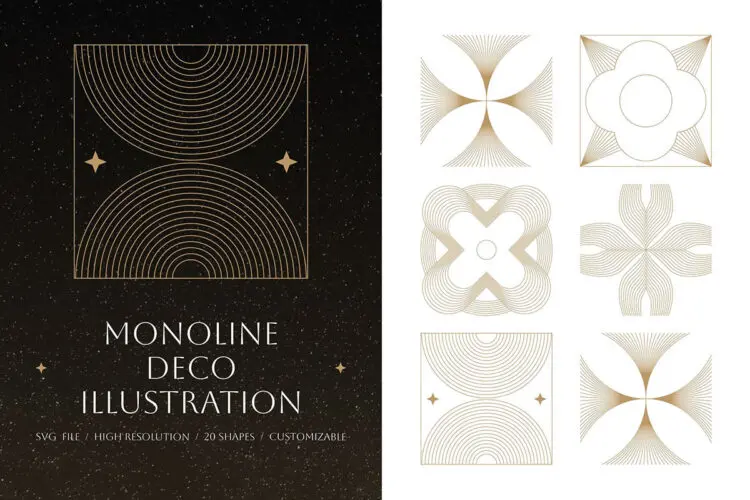 20款Monoline极简复古现代装饰艺术线条几何图形ai矢量设计素材 Monoline Deco Illustration Set