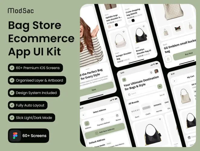 奢品包包移动电商手机app在线商城ui界面套件 modsac – Bag Store Ecommerce App UI Kit