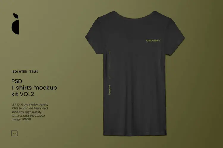 6款复古粗糙做旧水洗T恤短袖上衣服装设计展示效果图ps样机素材 (ADV) GRAINY T-Shirt Mockup Kit