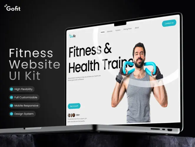 高级web响应式健身运动网站界面ui设计套件Figma源文件下载 GoFit – Fitness Website UI Kit