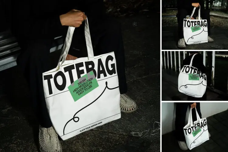 手拎单肩背帆布袋模型品牌logo标识设计印花贴图ps样机素材模板 Totebag Mockup