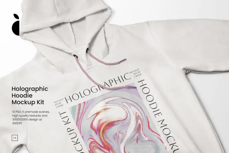 5款长袖连帽卫衣上衣细节图特写服装设计展示效果图ps样机素材 (ADV) Hoodie Mockup Kit VOL1