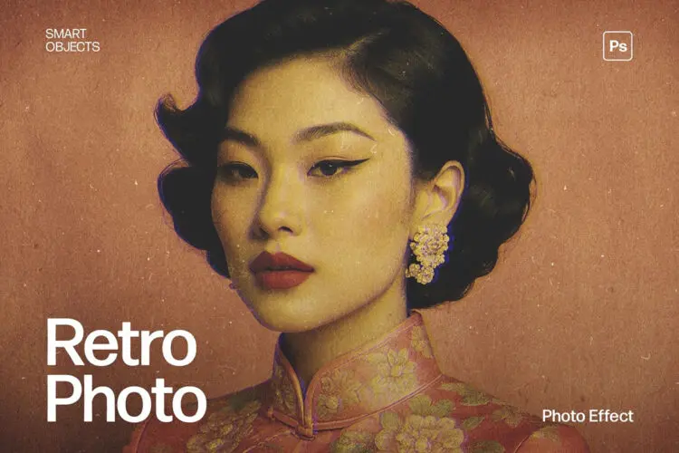 复古怀旧褪色老照片划痕污渍磨损滤镜ps特效样机素材预设模板 Retro Vintage Photo Effect Template