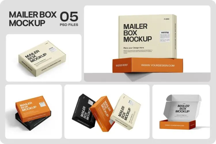 长方形牛皮纸产品包装盒模型品牌标识设计贴图ps样机素材模板 Rectangle Mailing Box Mockup