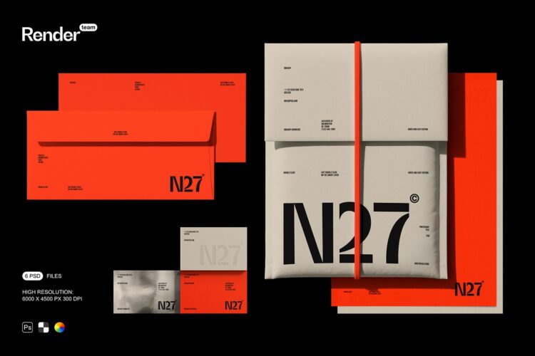 6款潮流文创时尚信封包装袋名片品牌VI应用设计展示效果图ps样机 Brand Identity Mockup Set