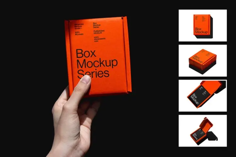 7款手持飞机盒快递打包盒子纸盒包装盒设计展示效果图ps样机素材 Box Mockup Series
