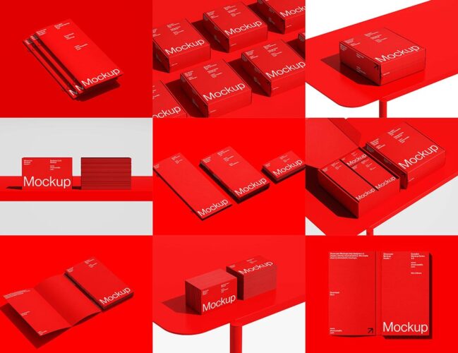 15款文创礼盒书籍装帧名片包装纸盒VI应用设计展示效果图ps样机 Brandkit3_Mockup Bundle