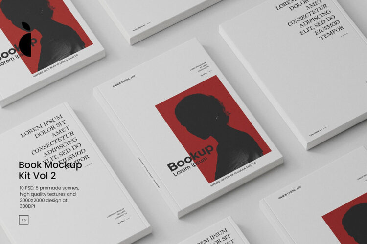 A4硬面精装书籍画册手册封面内页设计作品贴图ps样机素材模板 A4 Book Mockup Kit VOL 2
