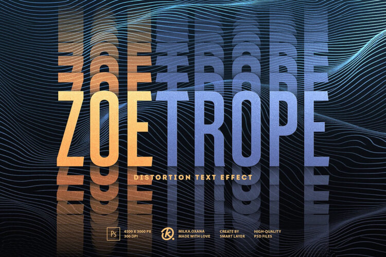 文本字母标题效迷幻失真重叠效果ps特效样机素材预设模板 Zoetrope — Distortion Text Effect