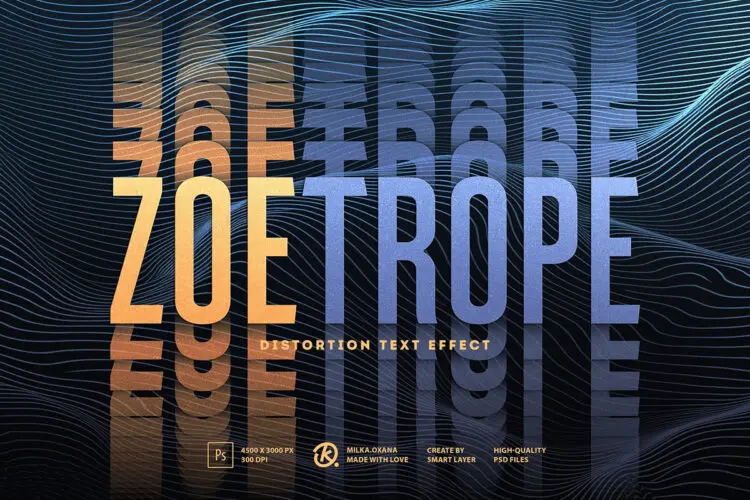 文本字母标题效迷幻失真重叠效果ps特效样机素材预设模板 Zoetrope — Distortion Text Effect