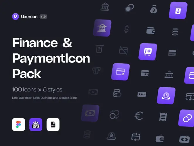 100个金融理财电子支付场景展示线性小图标icon矢量设计素材 Finance & Payment – Uxercon Icon Pack