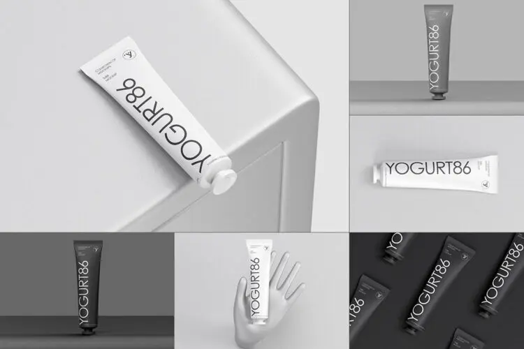 5款极简时尚护手霜面霜软管美妆化妆品包装设计展示效果图ps样机 Tube Mock-up